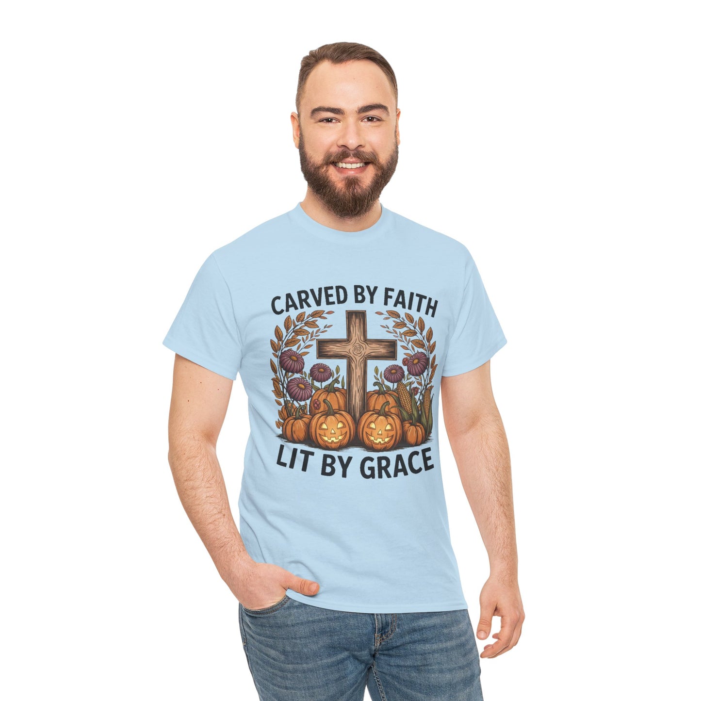 Carved by Faith Lit by Grace T- Shirt - Faith-Inspired Fall T-Shirt