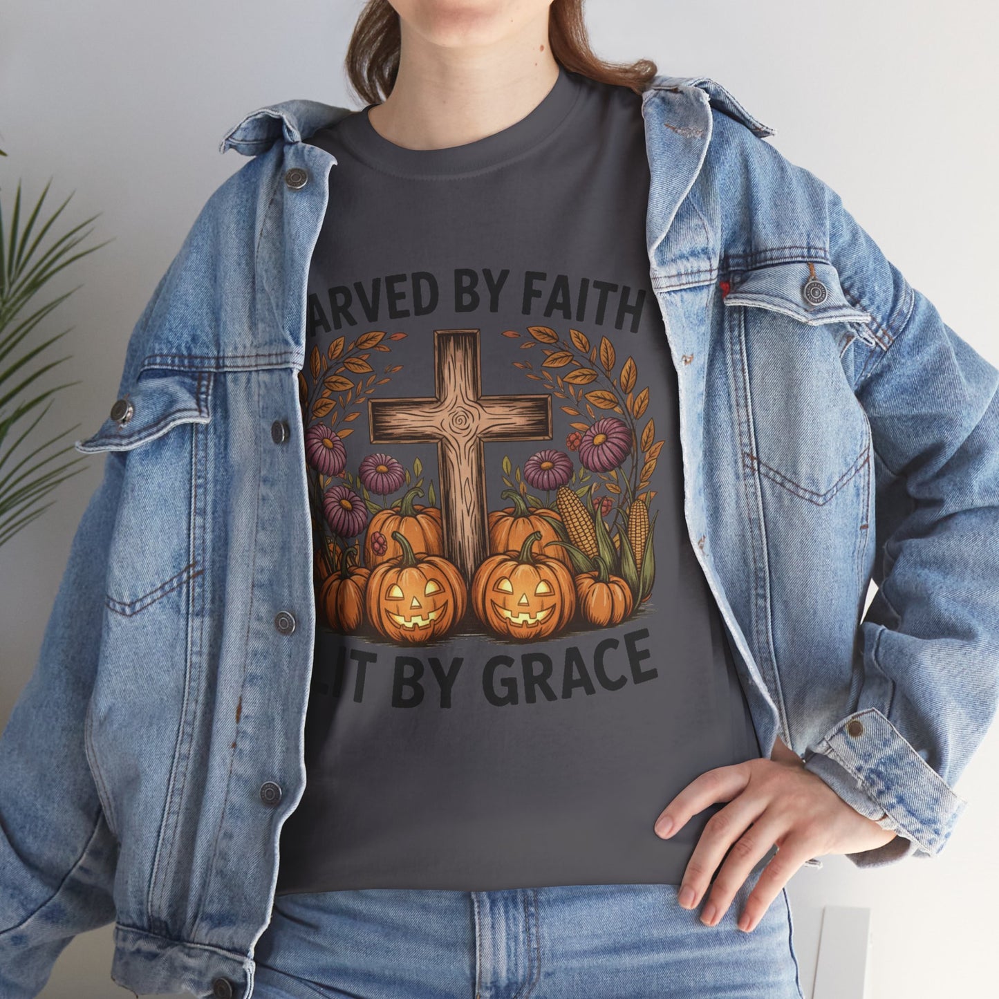 Carved by Faith Lit by Grace T- Shirt - Faith-Inspired Fall T-Shirt