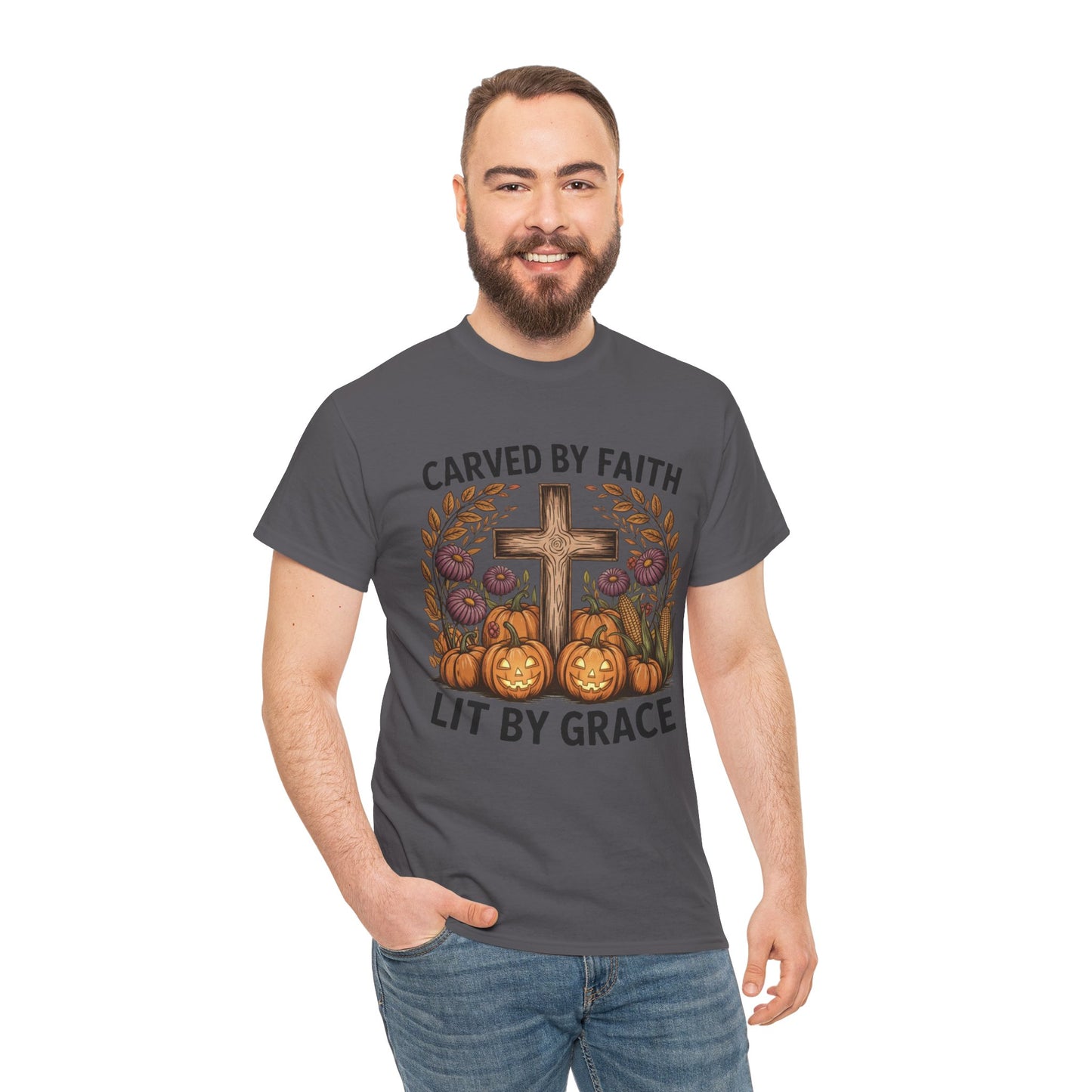 Carved by Faith Lit by Grace T- Shirt - Faith-Inspired Fall T-Shirt