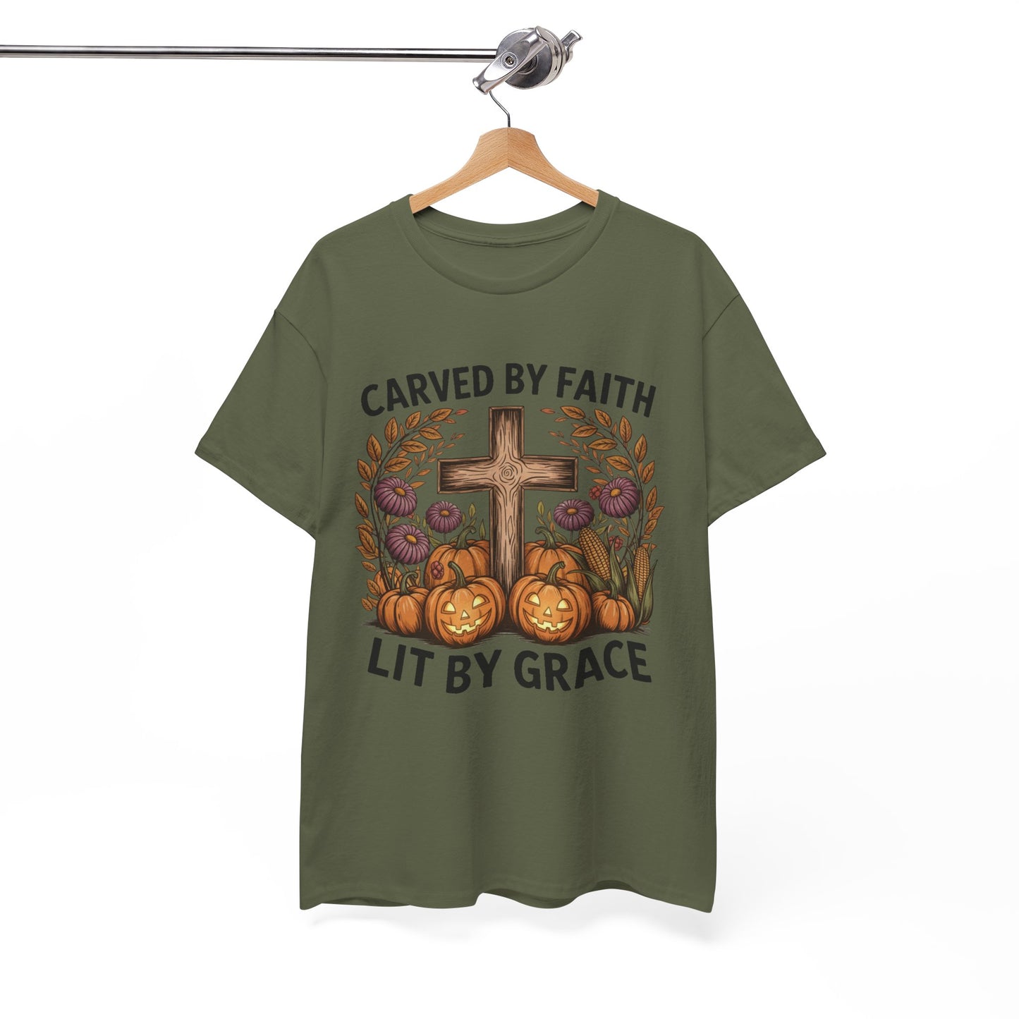 Carved by Faith Lit by Grace T- Shirt - Faith-Inspired Fall T-Shirt