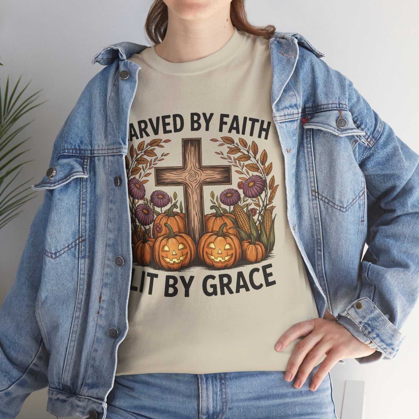 Carved by Faith Lit by Grace T- Shirt - Faith-Inspired Fall T-Shirt