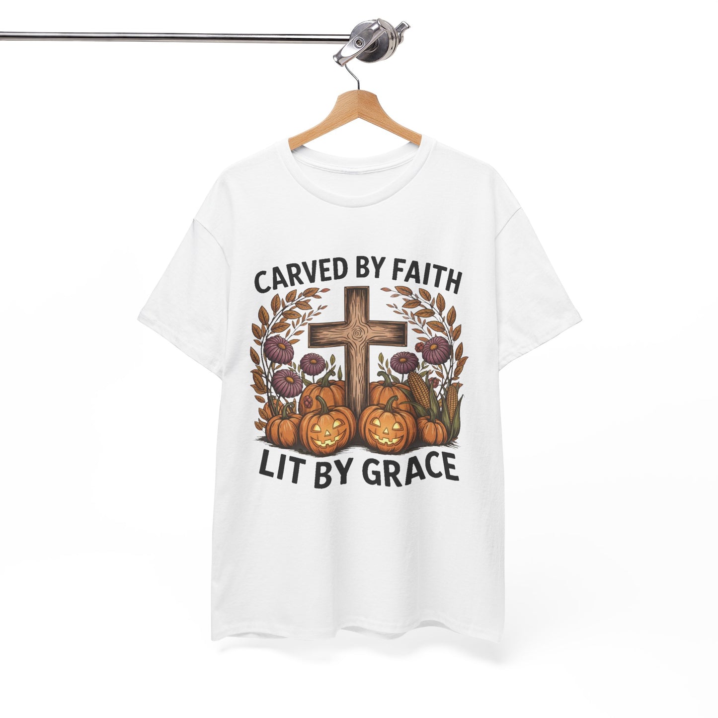 Carved by Faith Lit by Grace T- Shirt - Faith-Inspired Fall T-Shirt