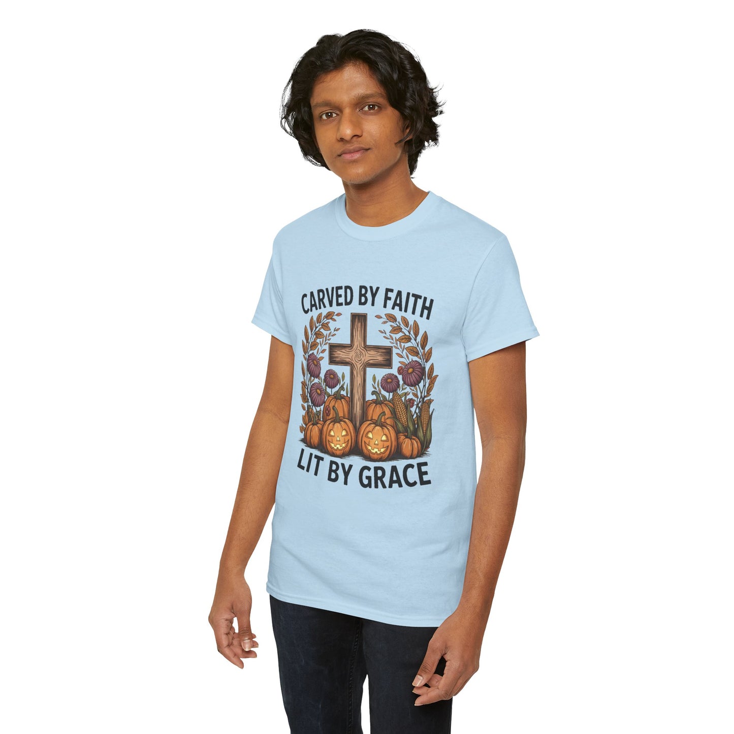 Carved by Faith Lit by Grace T- Shirt - Faith-Inspired Fall T-Shirt