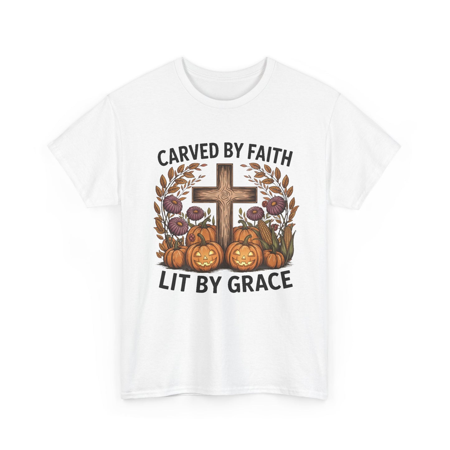 Carved by Faith Lit by Grace T- Shirt - Faith-Inspired Fall T-Shirt