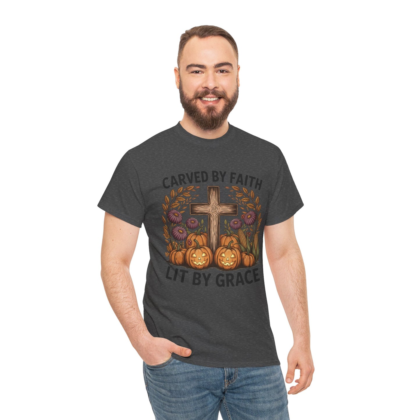 Carved by Faith Lit by Grace T- Shirt - Faith-Inspired Fall T-Shirt