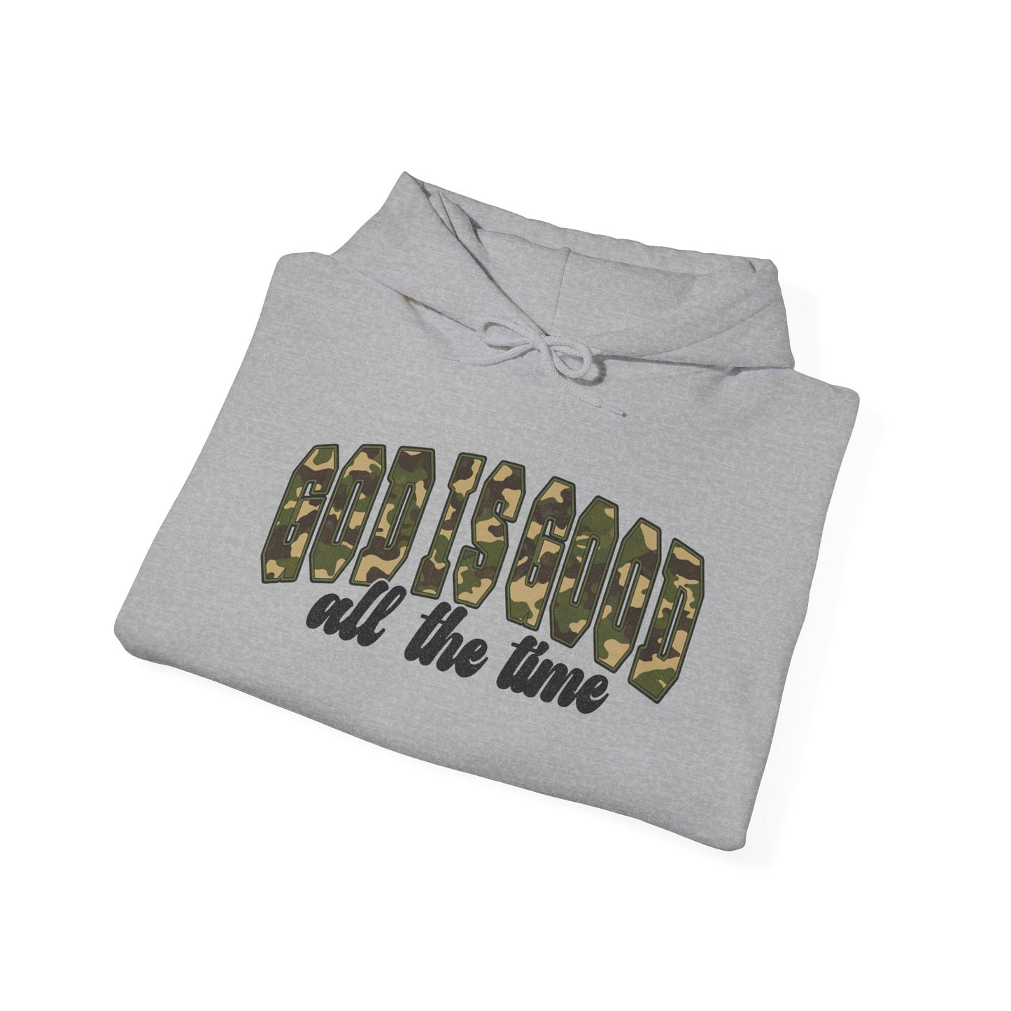 God is Good Faith Based Hooded Sweatshirt (Camo Lettering)