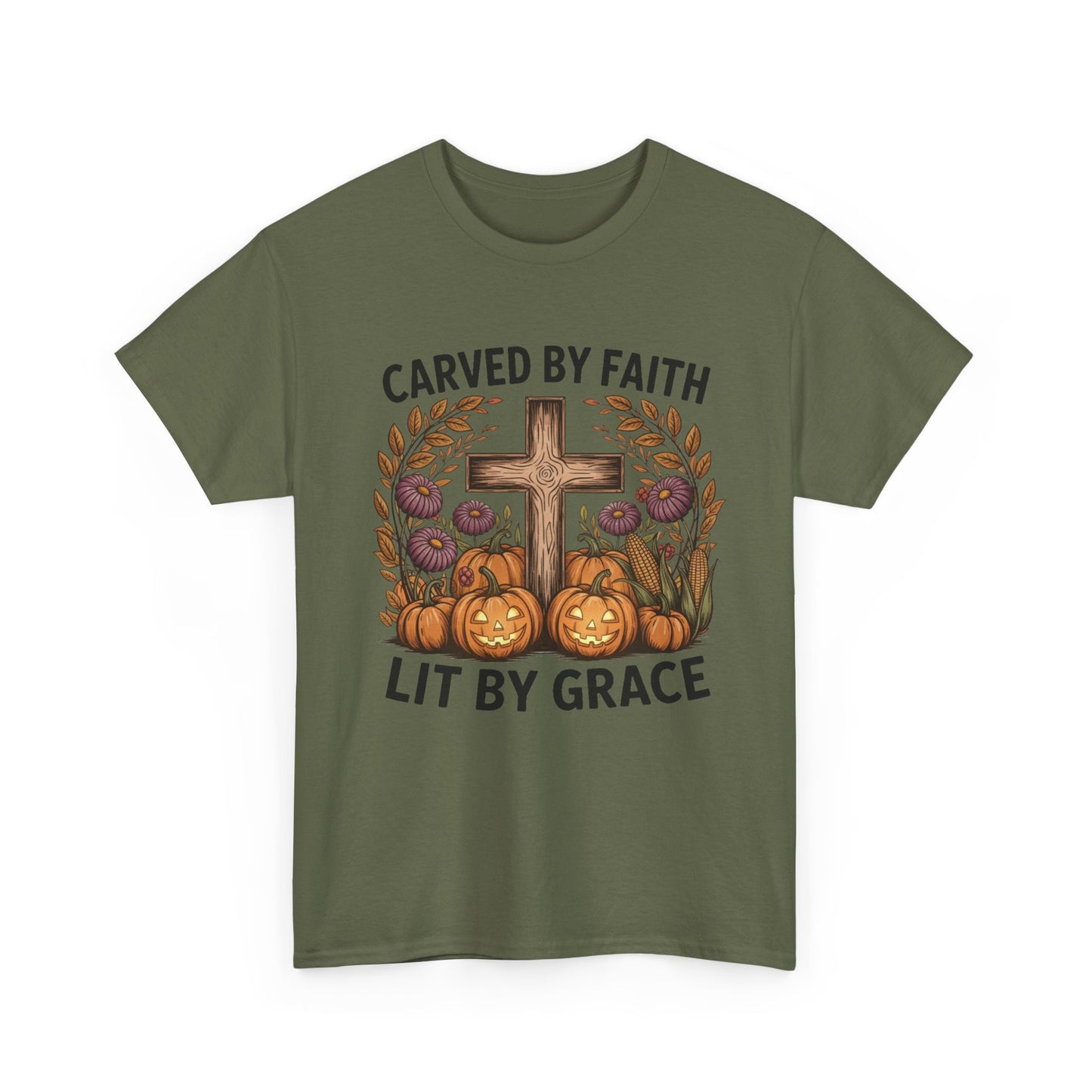 Carved by Faith Lit by Grace T- Shirt - Faith-Inspired Fall T-Shirt