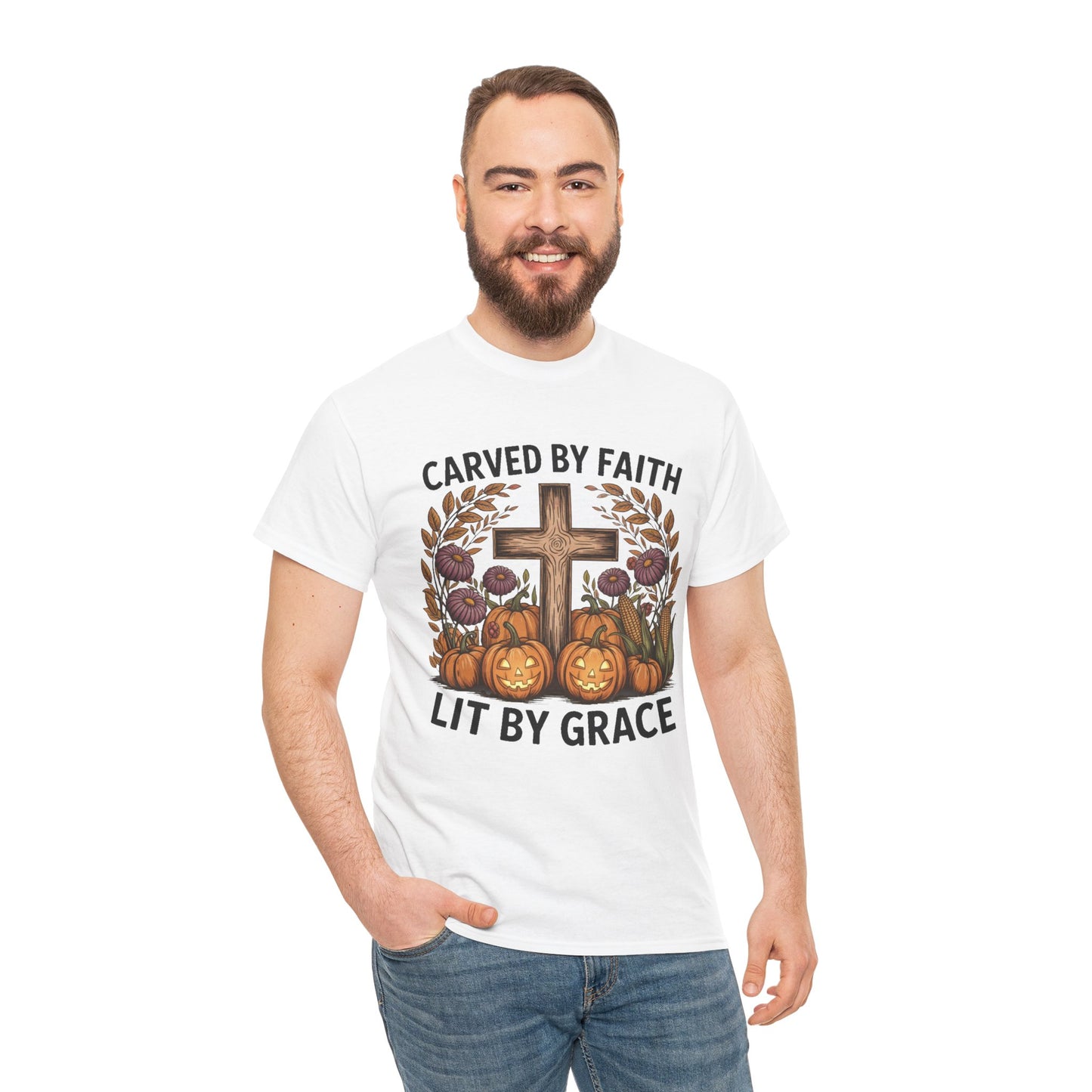 Carved by Faith Lit by Grace T- Shirt - Faith-Inspired Fall T-Shirt