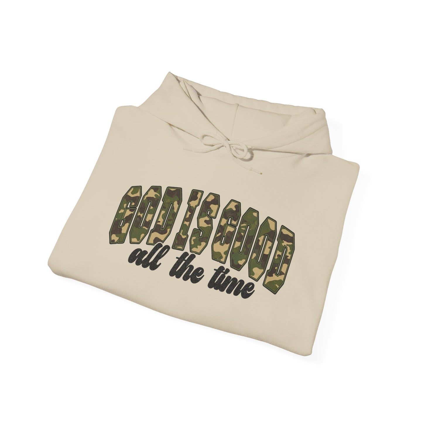 God is Good Faith Based Hooded Sweatshirt (Camo Lettering)