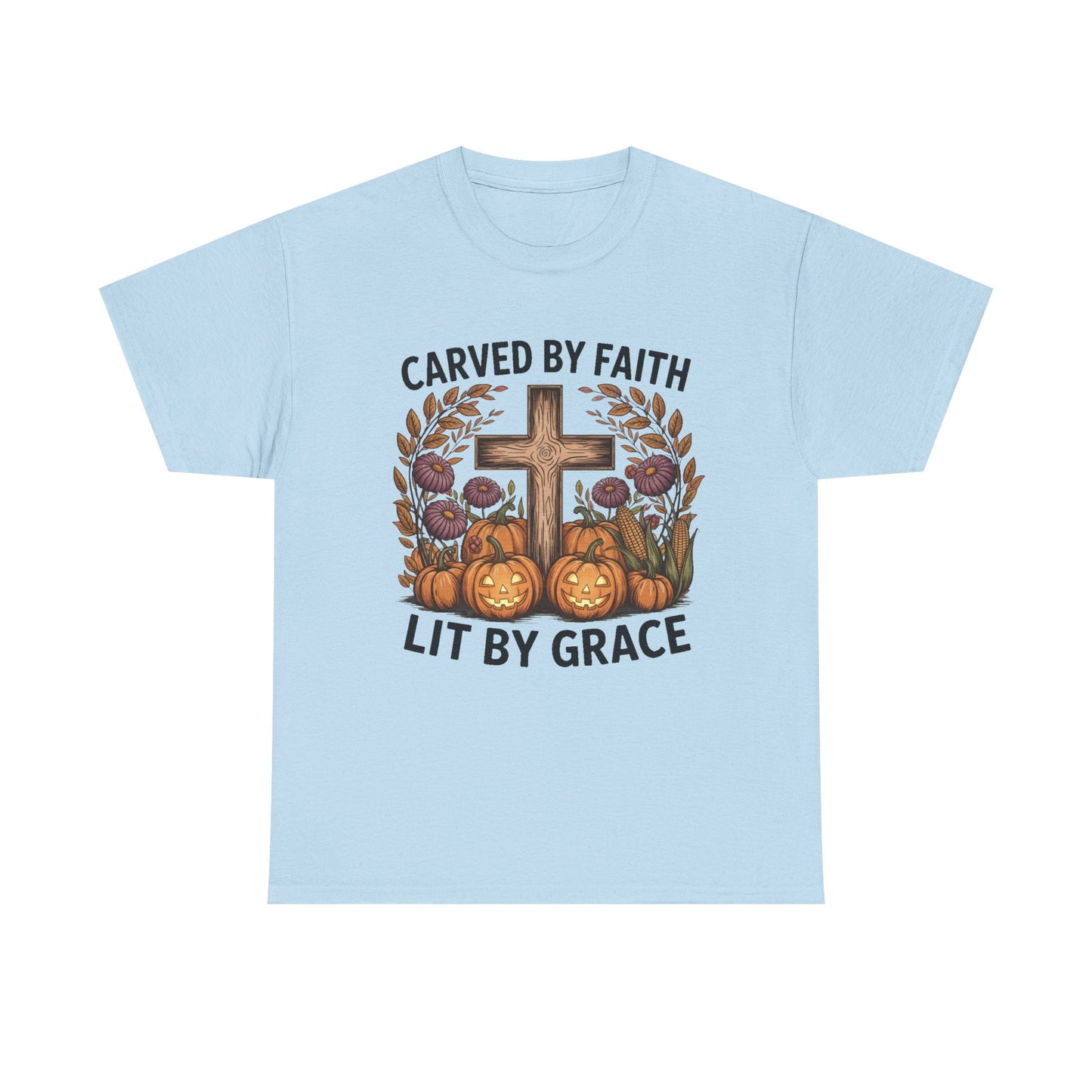 Carved by Faith Lit by Grace T- Shirt - Faith-Inspired Fall T-Shirt