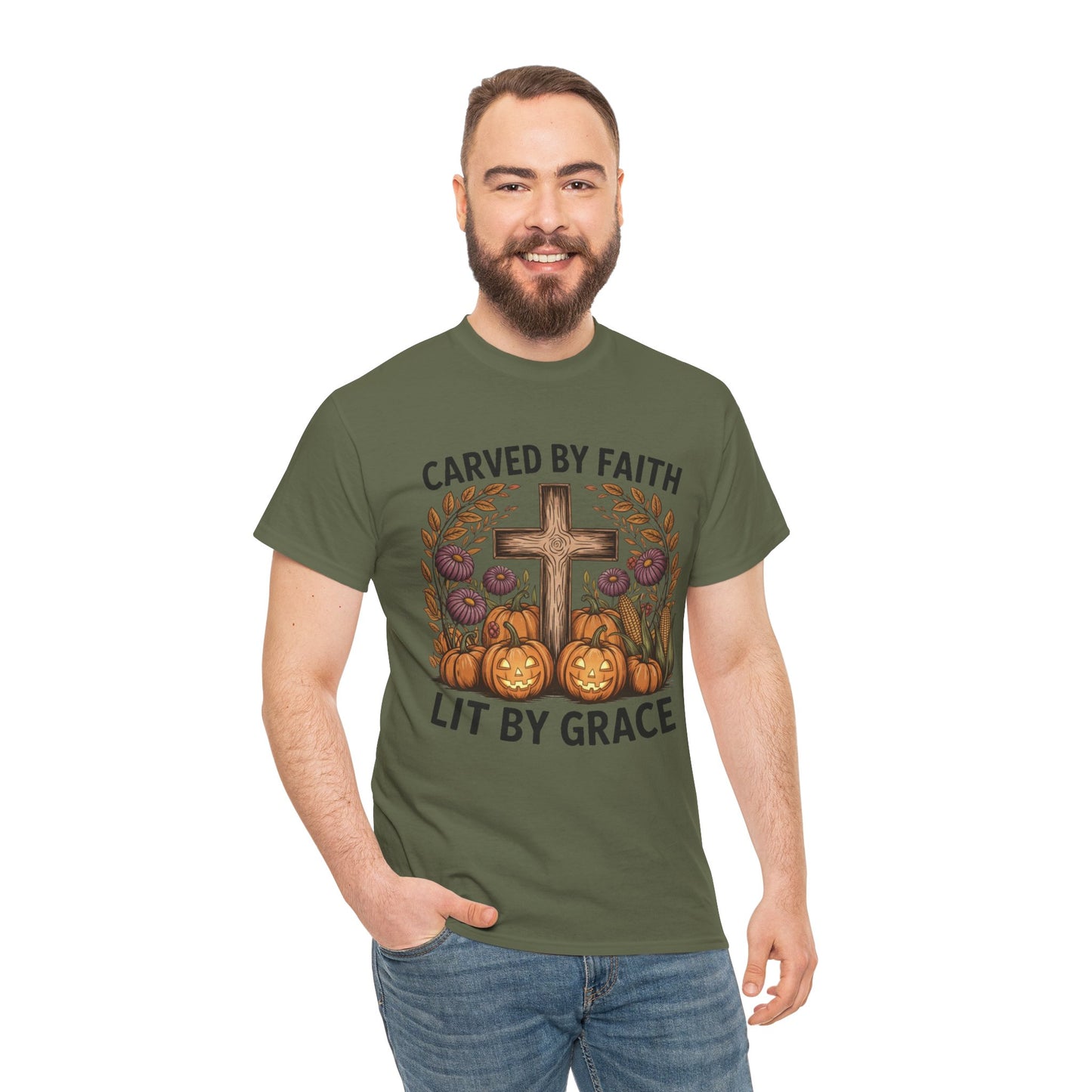 Carved by Faith Lit by Grace T- Shirt - Faith-Inspired Fall T-Shirt