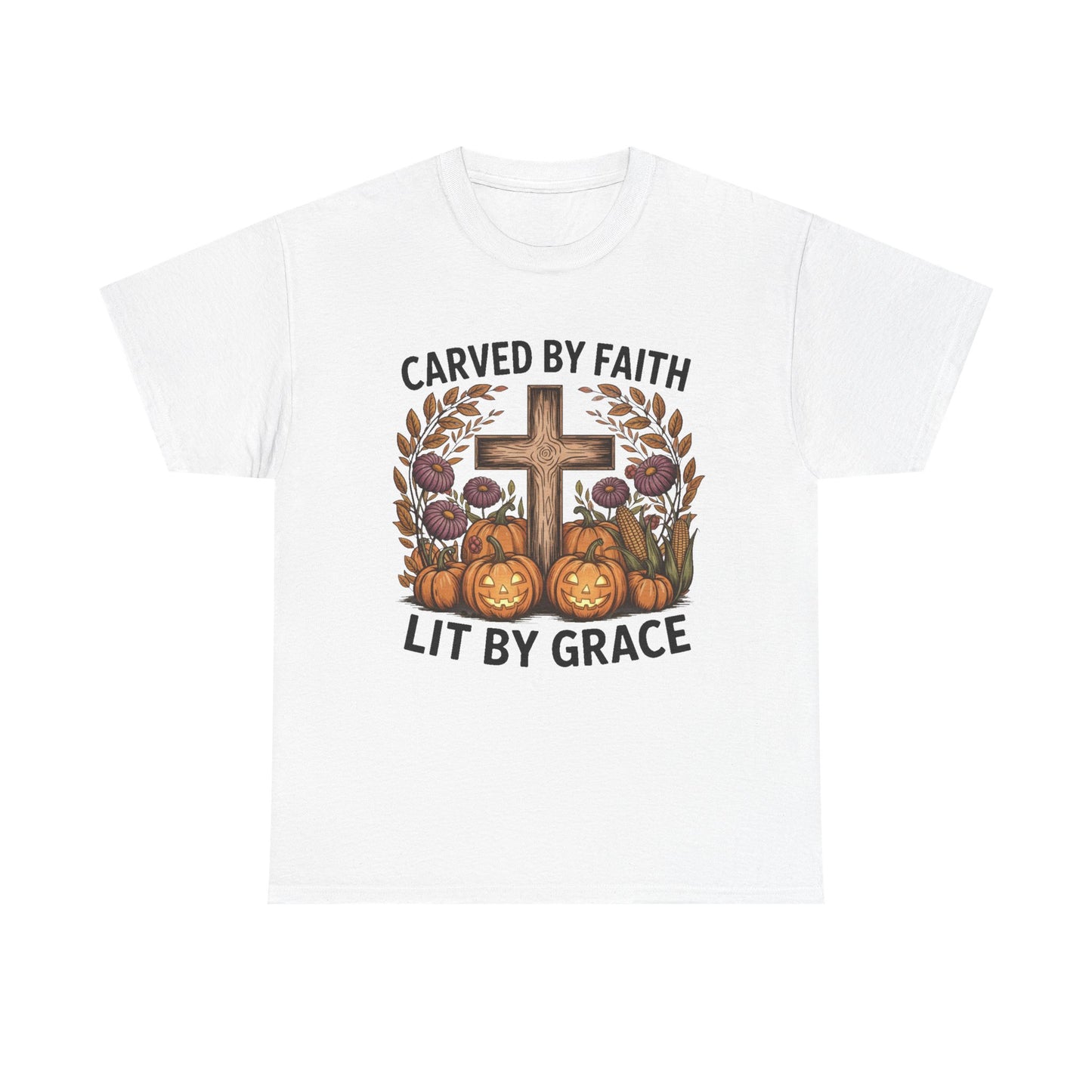 Carved by Faith Lit by Grace T- Shirt - Faith-Inspired Fall T-Shirt