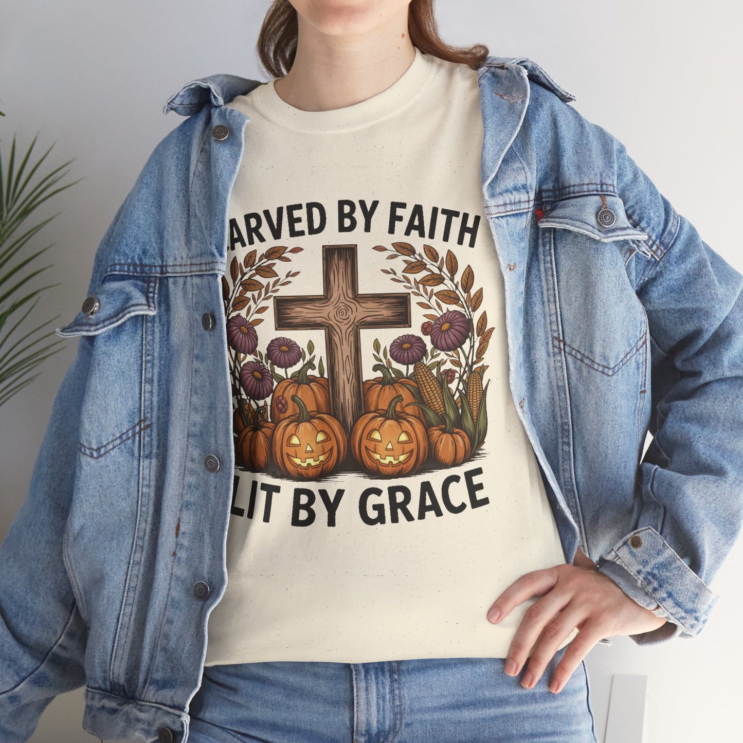 Carved by Faith Lit by Grace T- Shirt - Faith-Inspired Fall T-Shirt