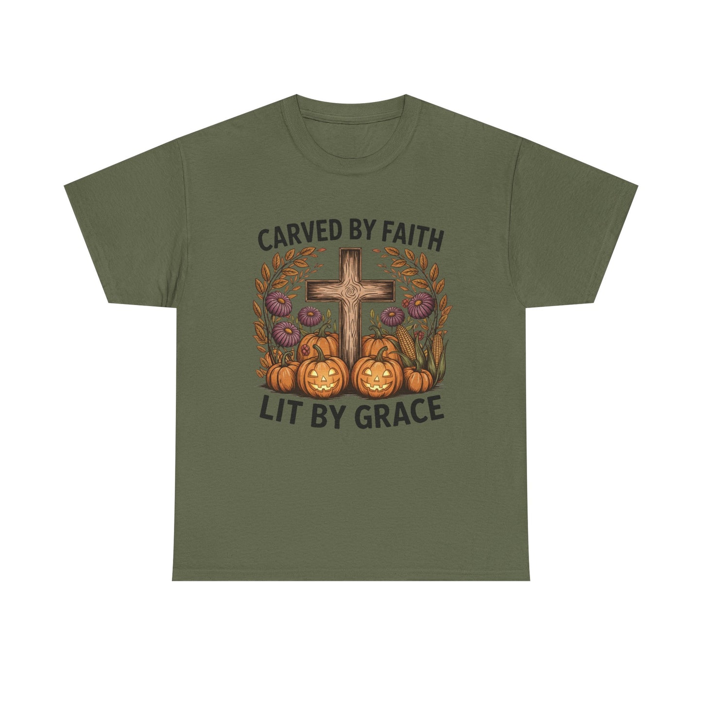 Carved by Faith Lit by Grace T- Shirt - Faith-Inspired Fall T-Shirt
