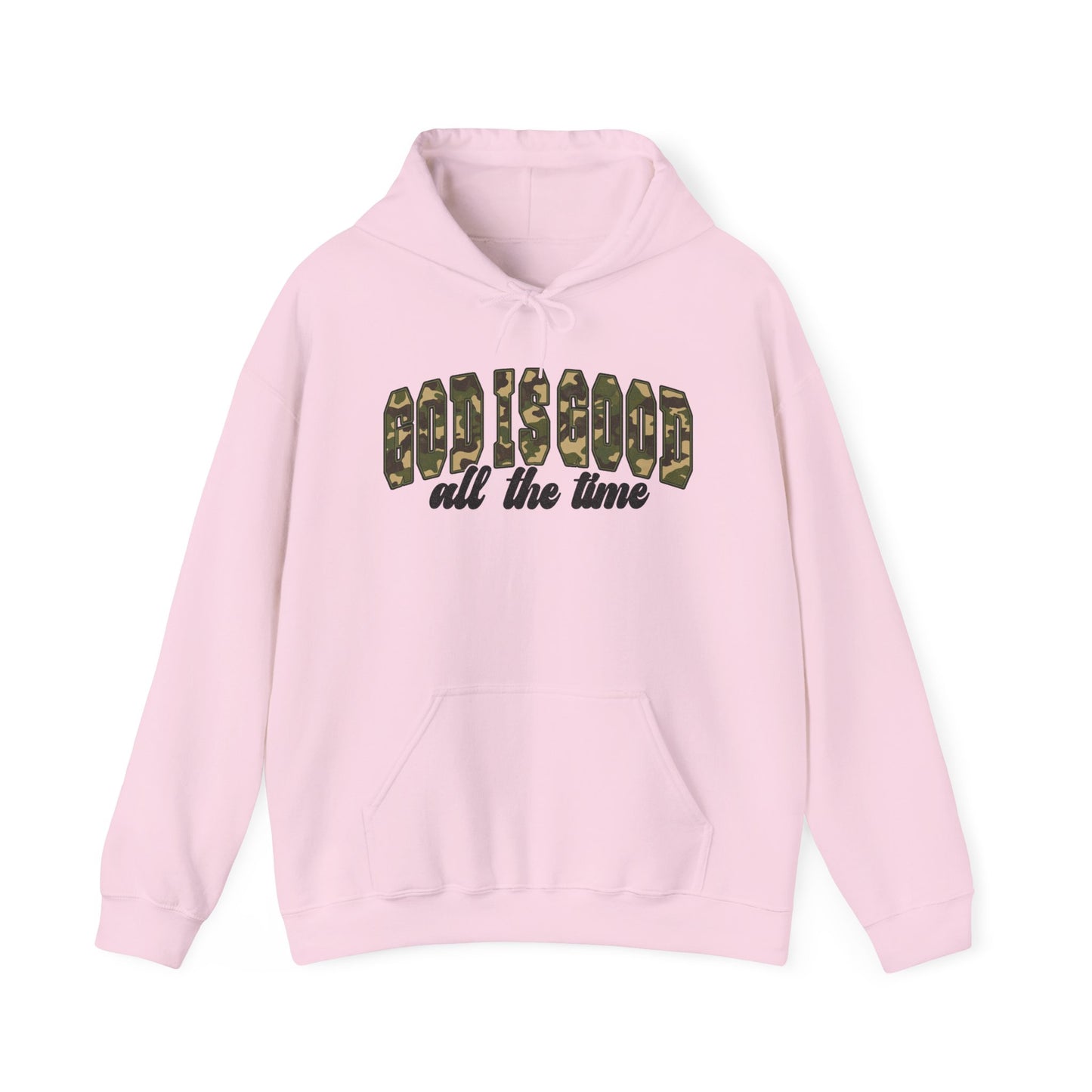 God is Good Faith Based Hooded Sweatshirt (Camo Lettering)
