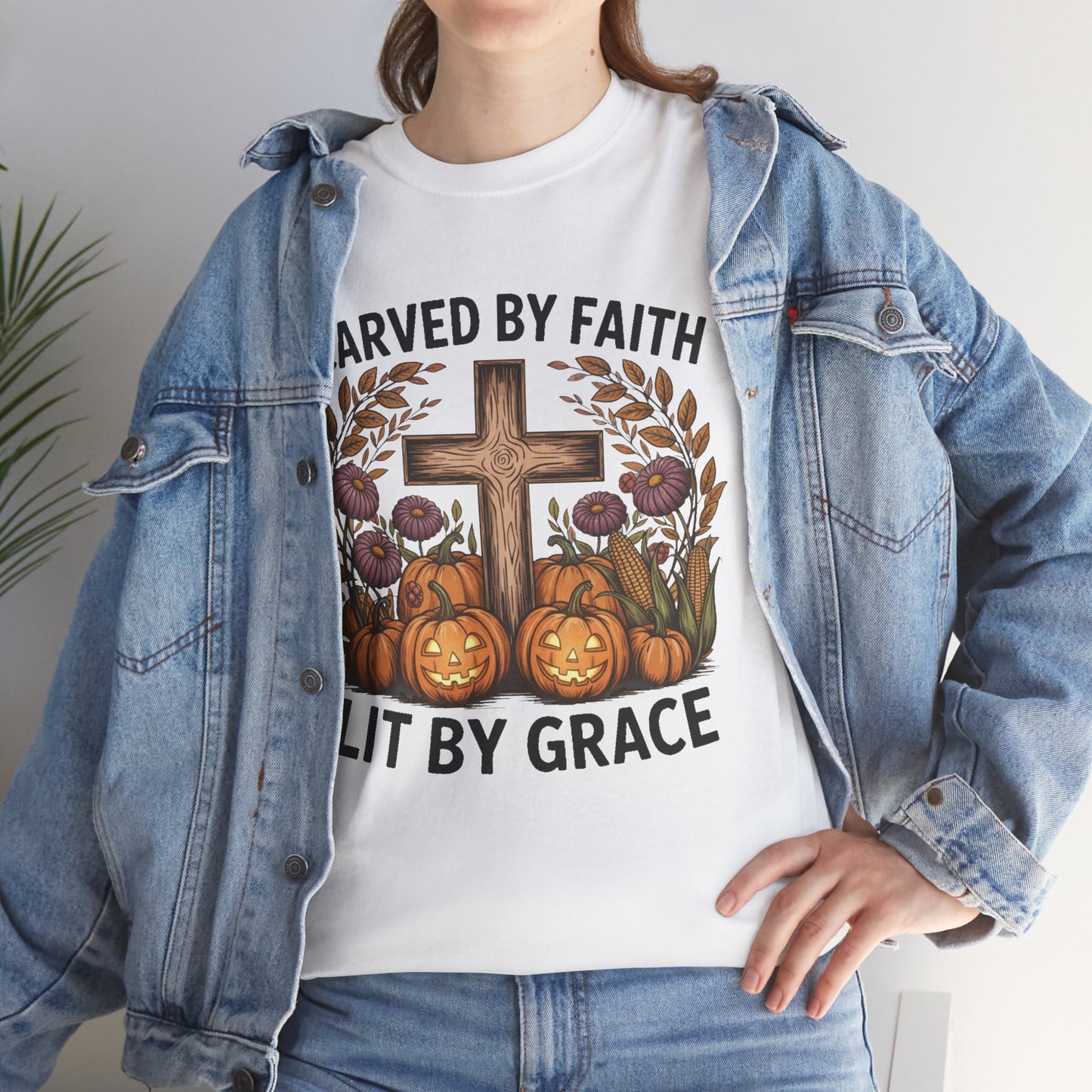 Carved by Faith Lit by Grace T- Shirt - Faith-Inspired Fall T-Shirt