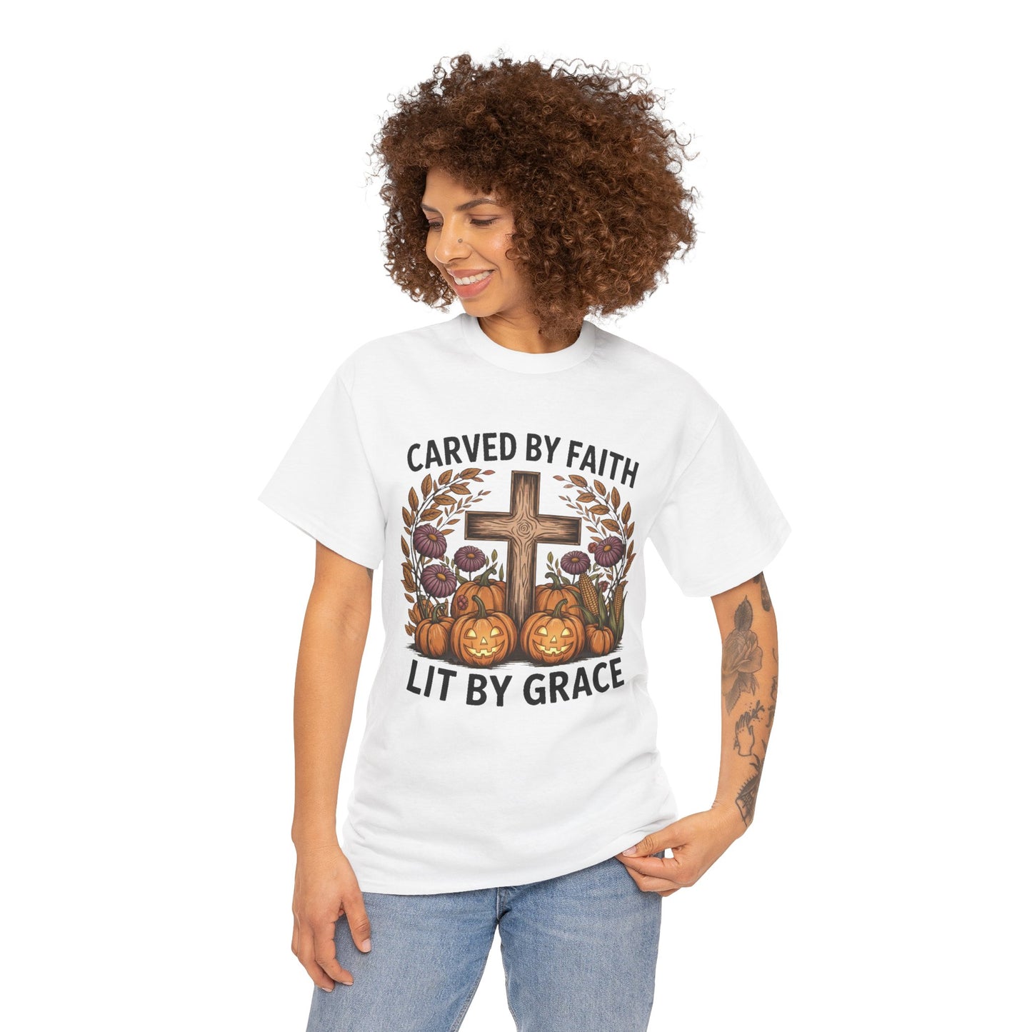 Carved by Faith Lit by Grace T- Shirt - Faith-Inspired Fall T-Shirt