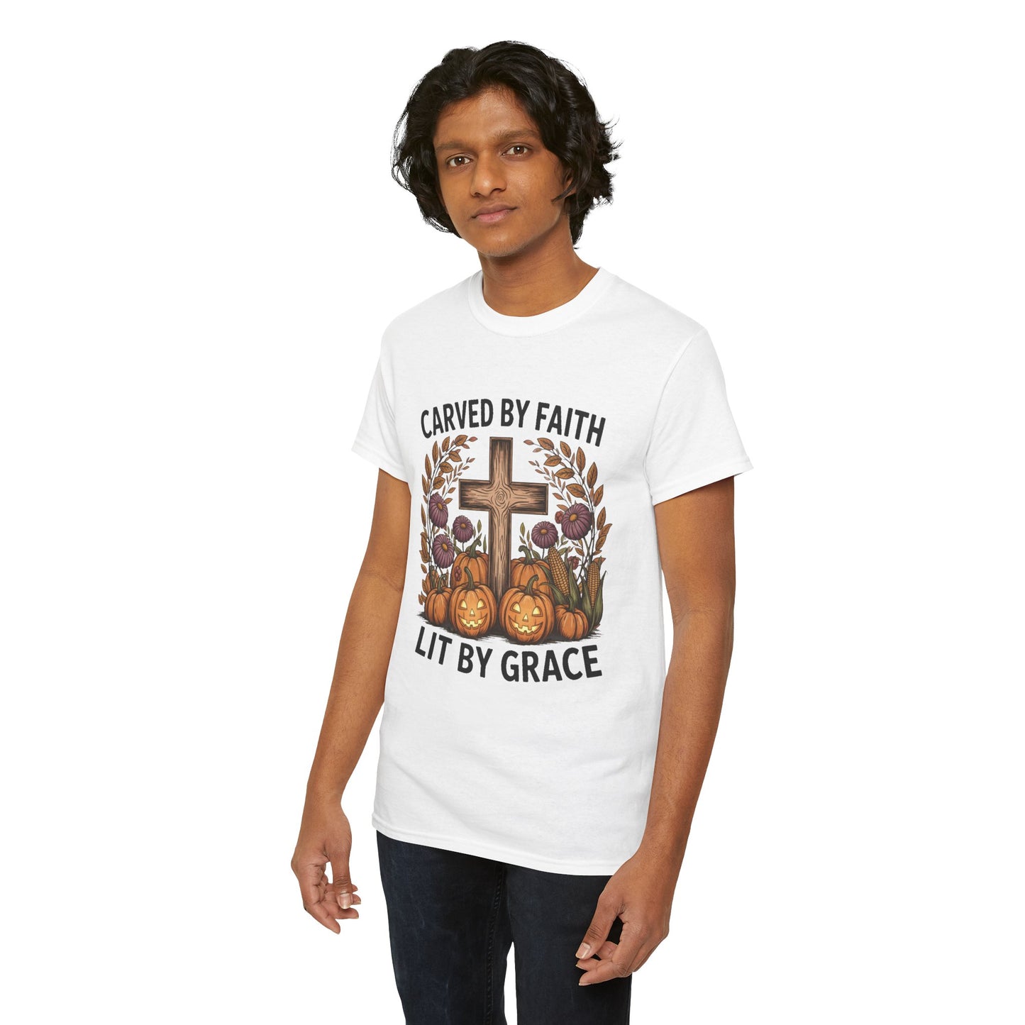 Carved by Faith Lit by Grace T- Shirt - Faith-Inspired Fall T-Shirt