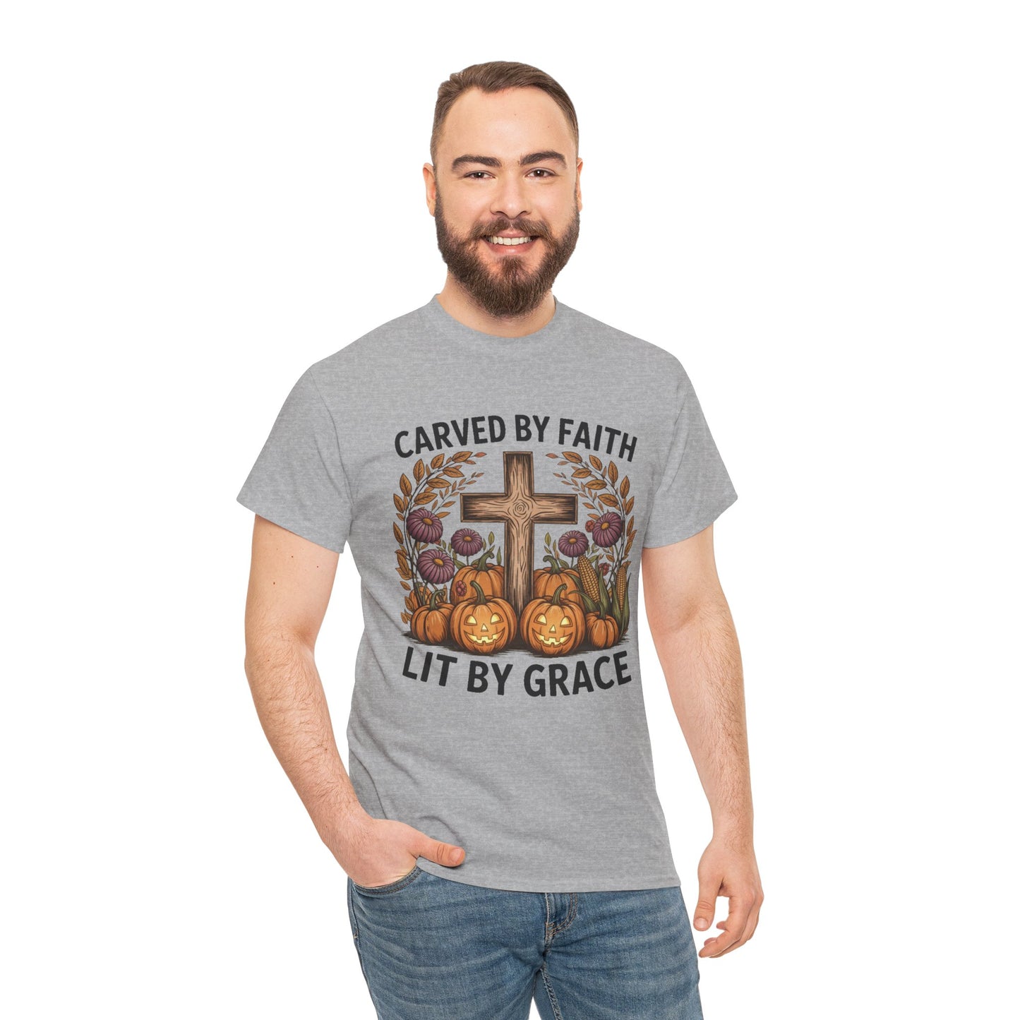 Carved by Faith Lit by Grace T- Shirt - Faith-Inspired Fall T-Shirt