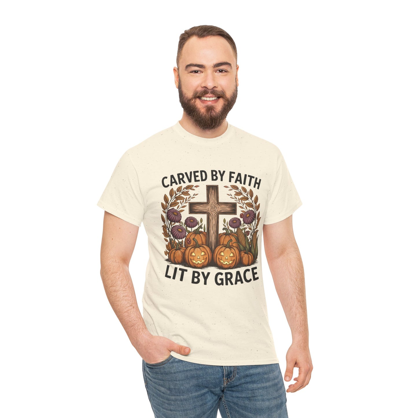 Carved by Faith Lit by Grace T- Shirt - Faith-Inspired Fall T-Shirt