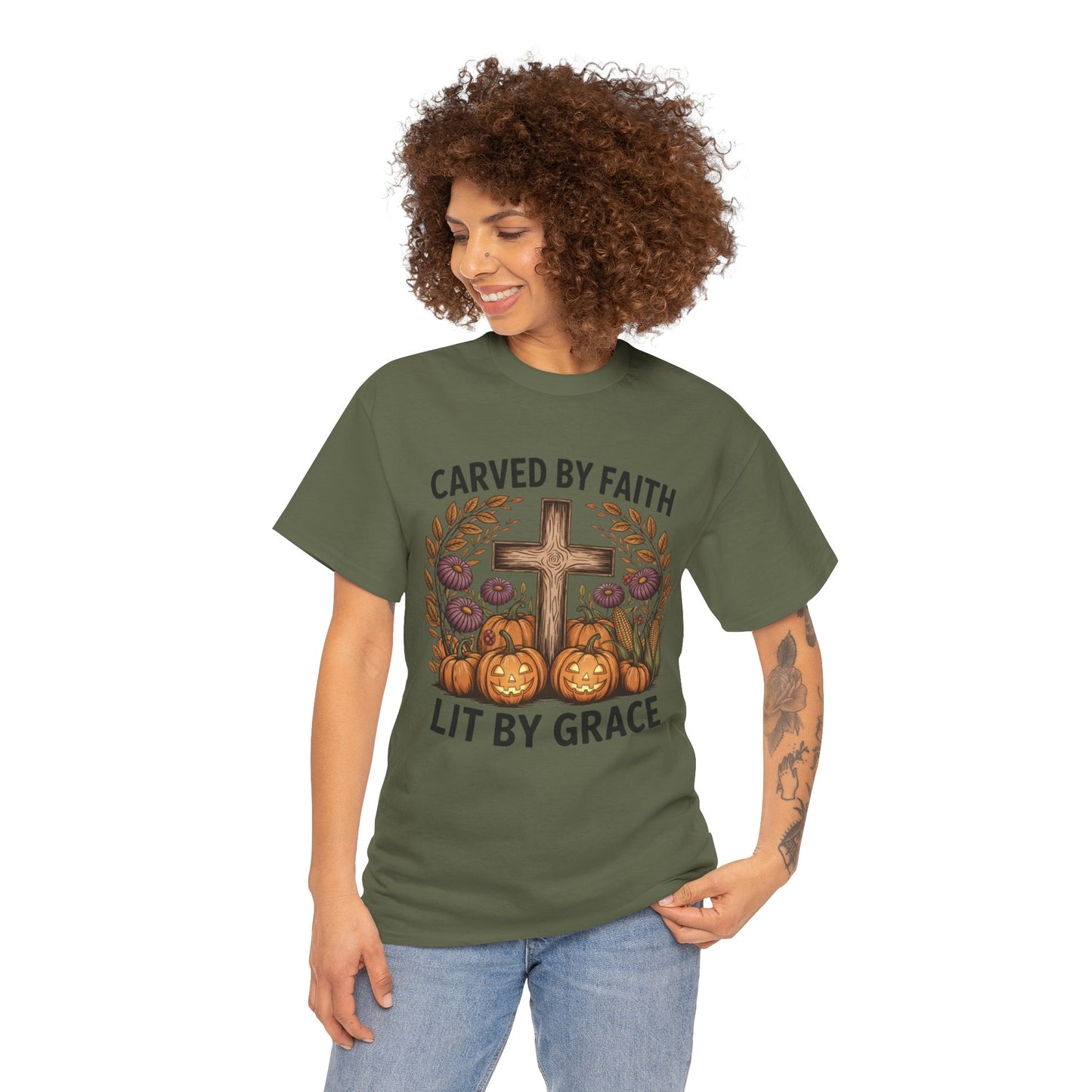Carved by Faith Lit by Grace T- Shirt - Faith-Inspired Fall T-Shirt