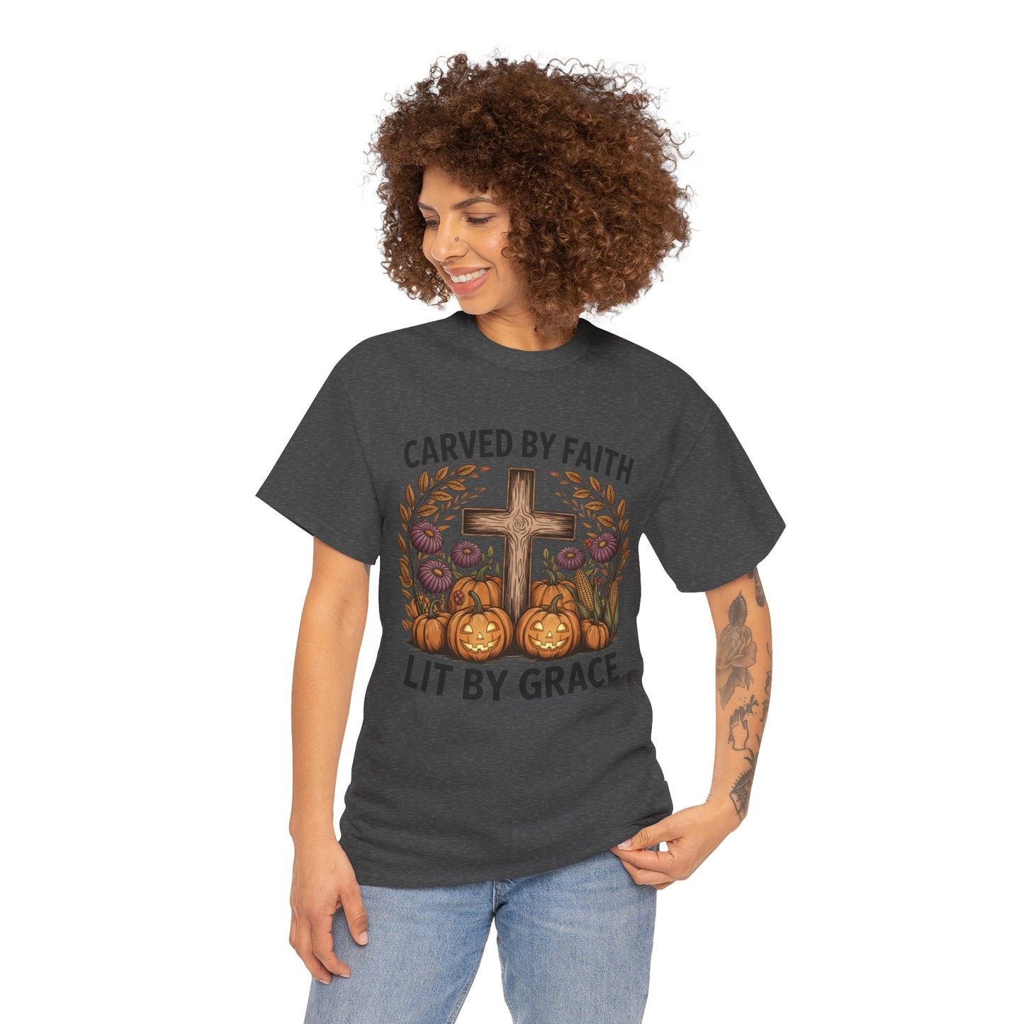 Carved by Faith Lit by Grace T- Shirt - Faith-Inspired Fall T-Shirt