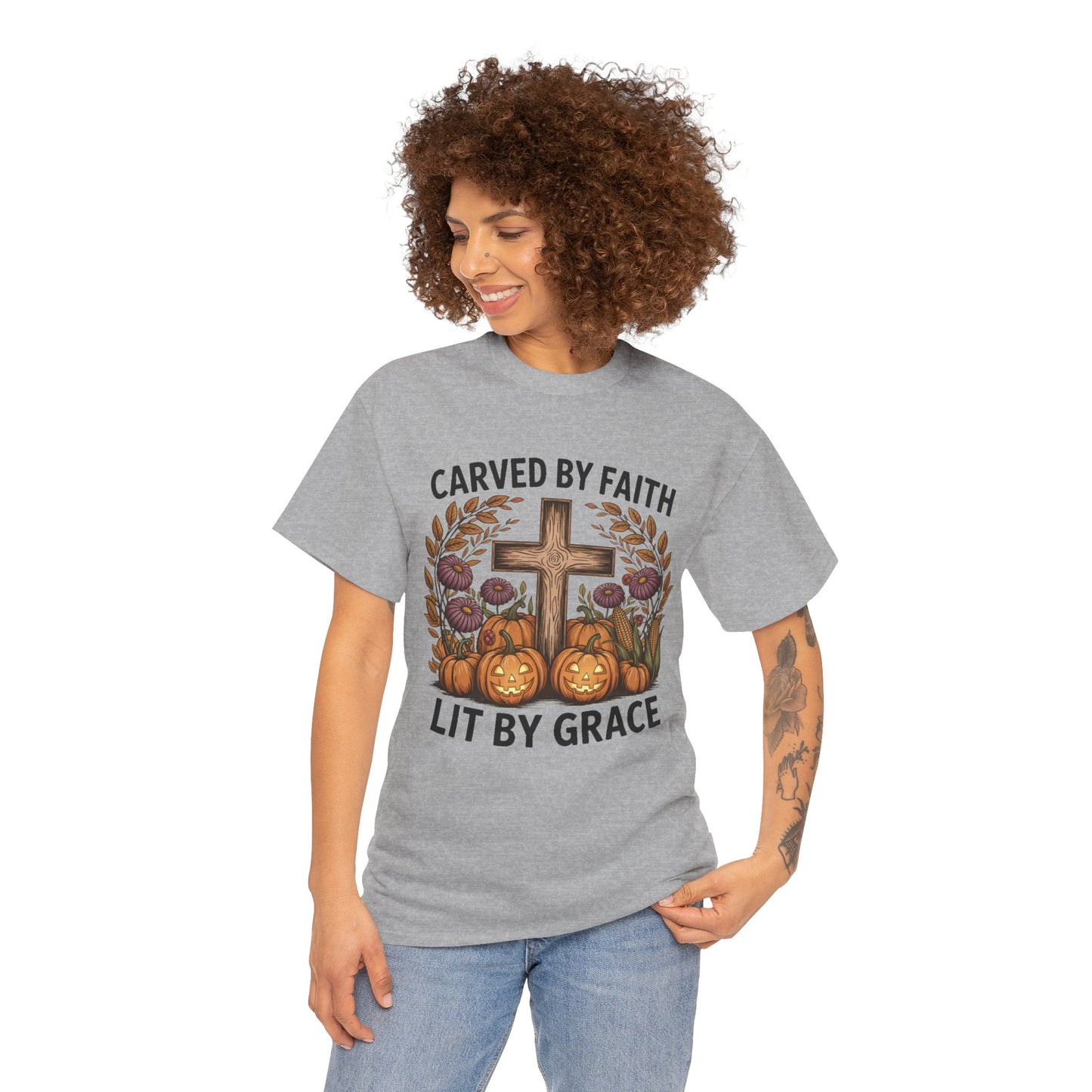 Carved by Faith Lit by Grace T- Shirt - Faith-Inspired Fall T-Shirt