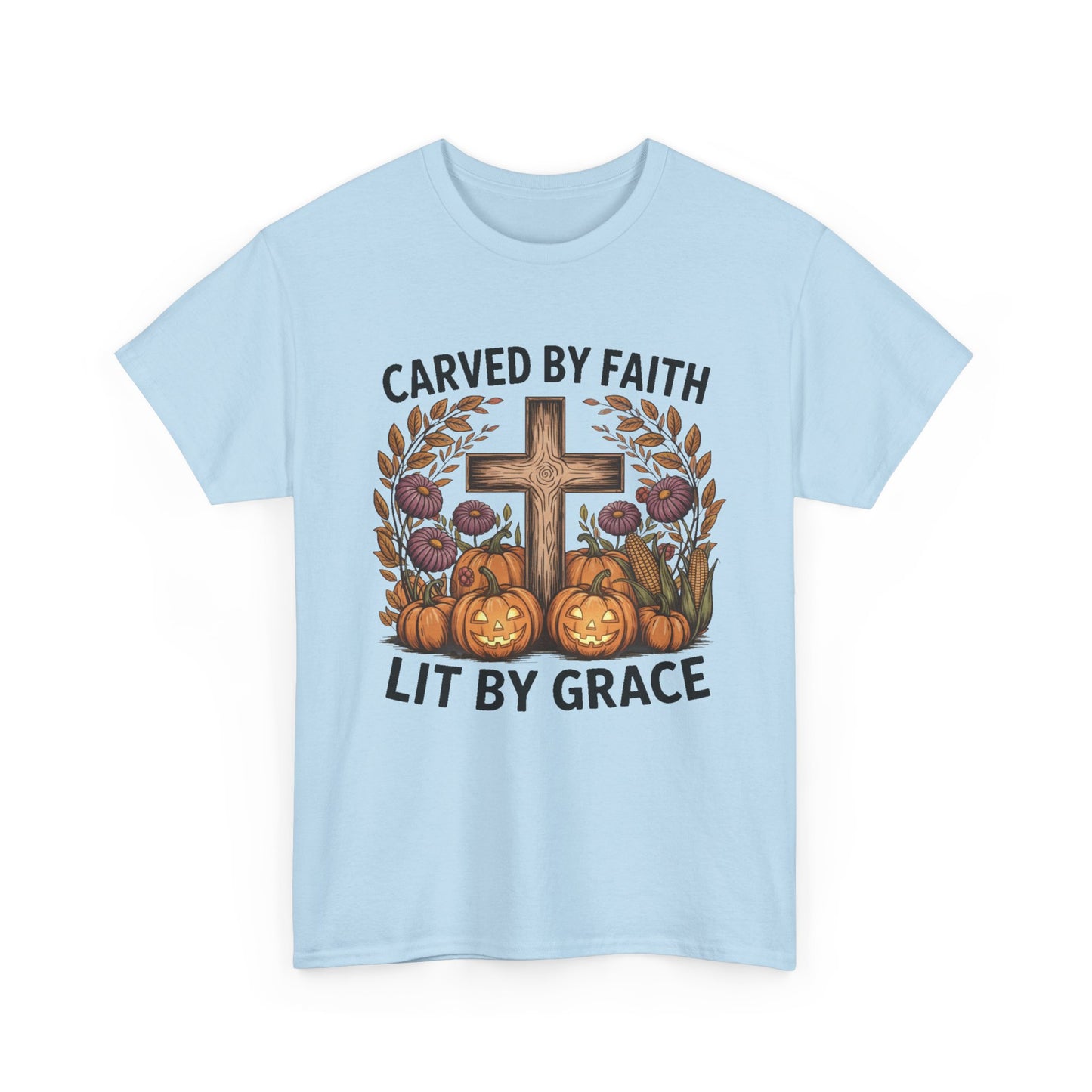 Carved by Faith Lit by Grace T- Shirt - Faith-Inspired Fall T-Shirt