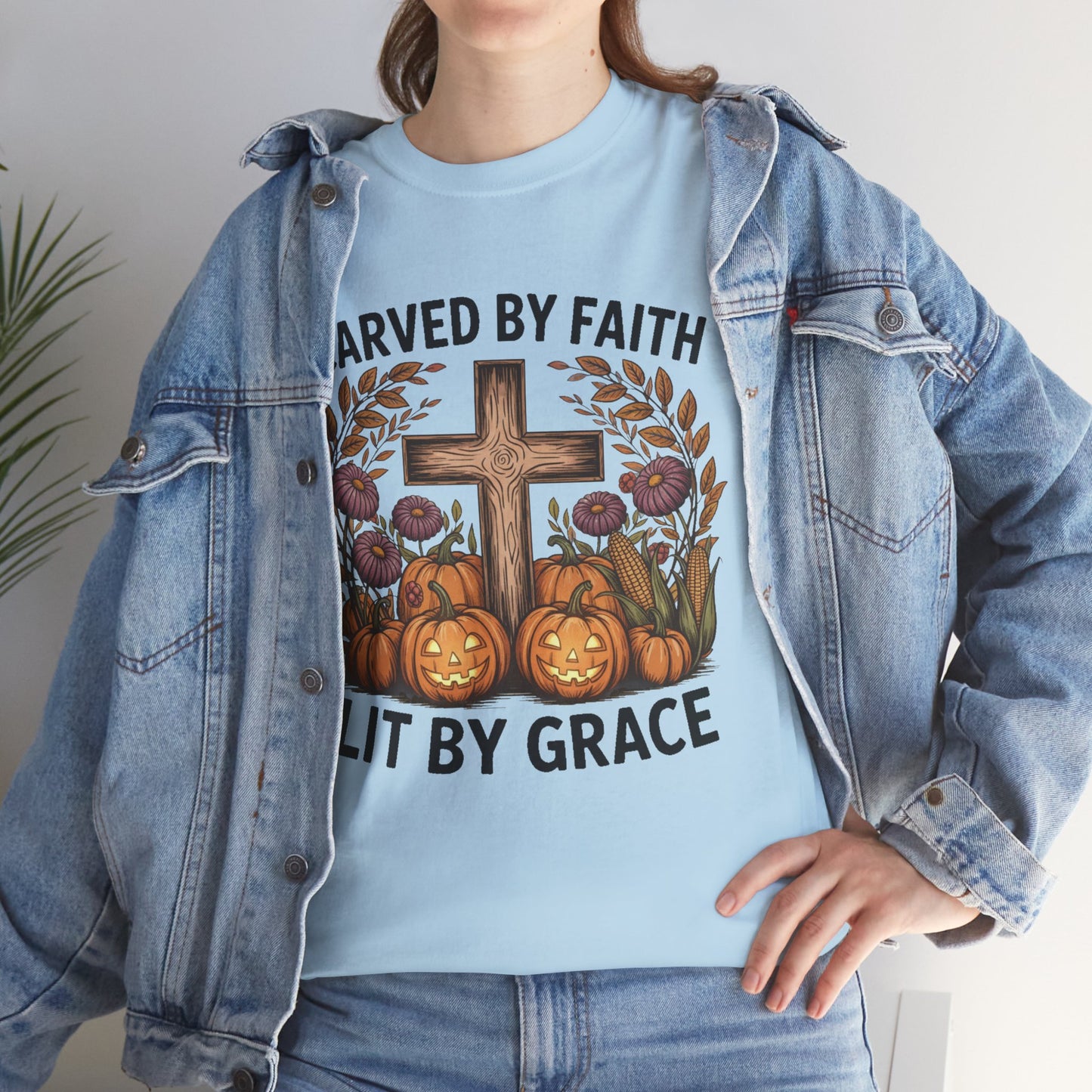 Carved by Faith Lit by Grace T- Shirt - Faith-Inspired Fall T-Shirt