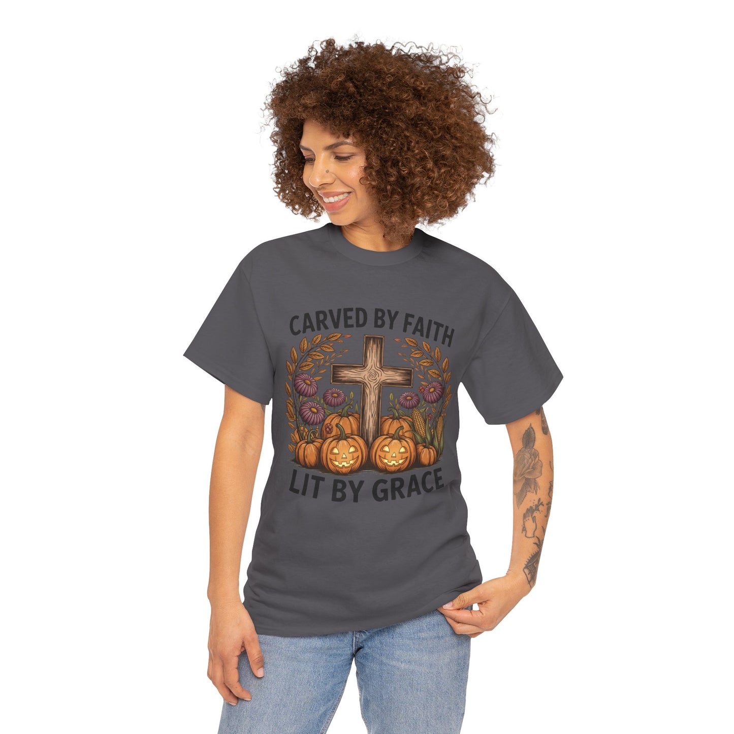 Carved by Faith Lit by Grace T- Shirt - Faith-Inspired Fall T-Shirt