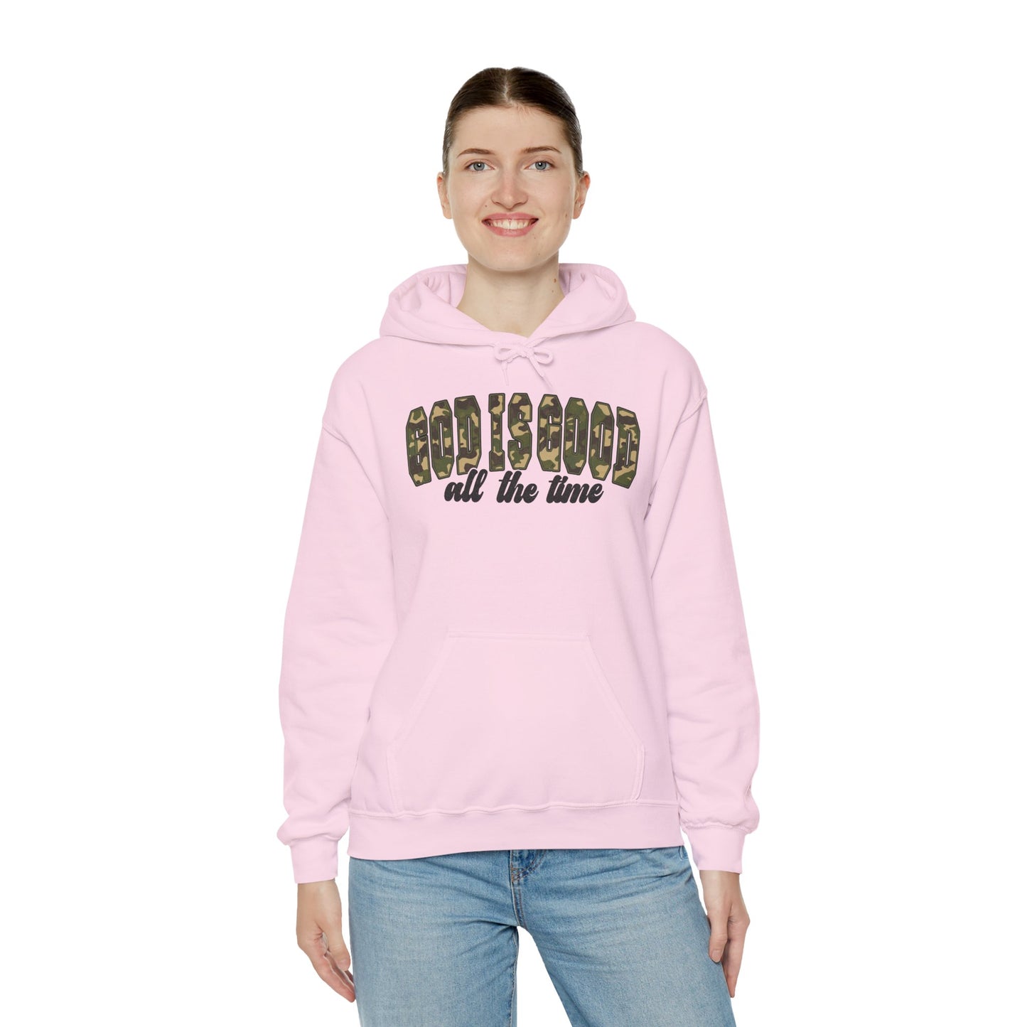 God is Good Faith Based Hooded Sweatshirt (Camo Lettering)