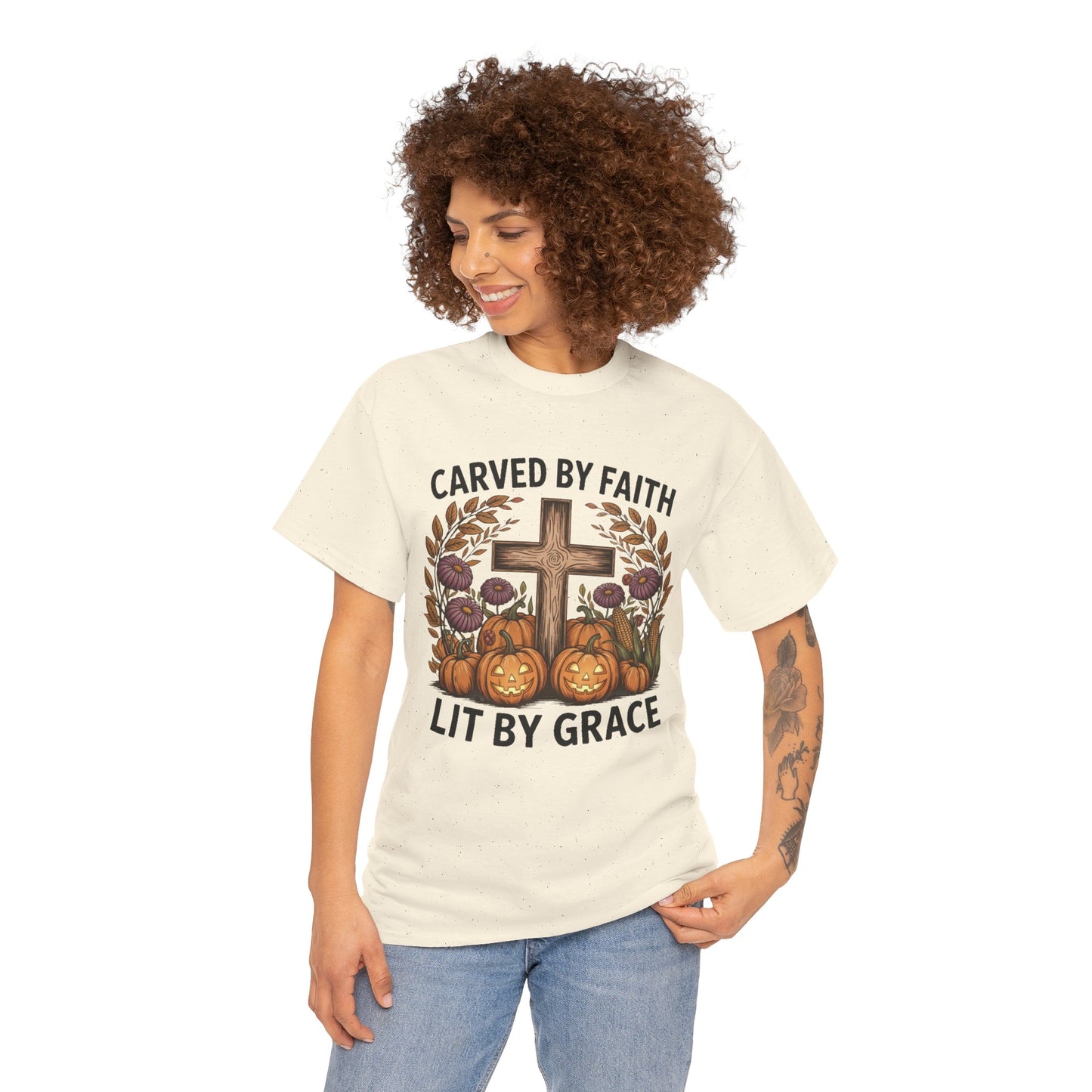 Carved by Faith Lit by Grace T- Shirt - Faith-Inspired Fall T-Shirt
