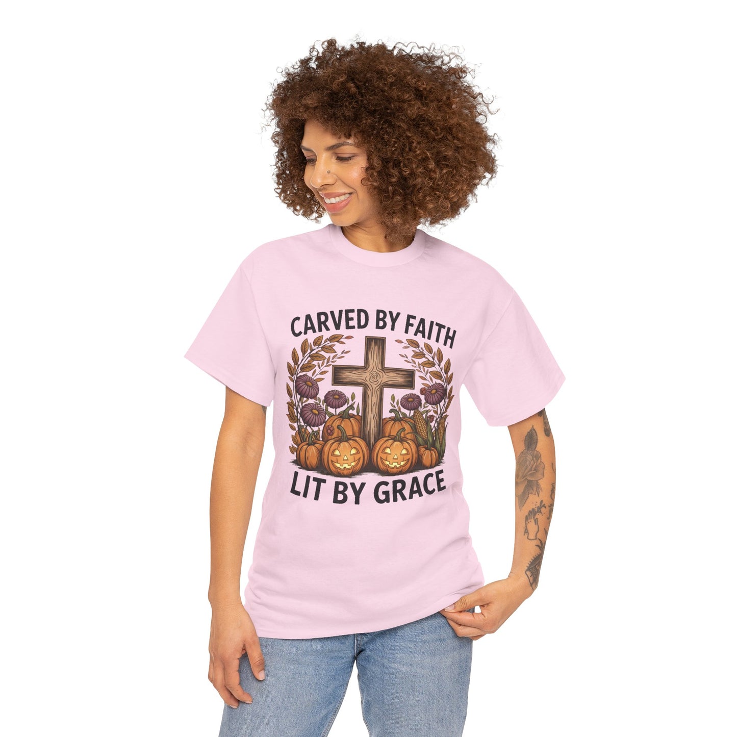 Carved by Faith Lit by Grace T- Shirt - Faith-Inspired Fall T-Shirt