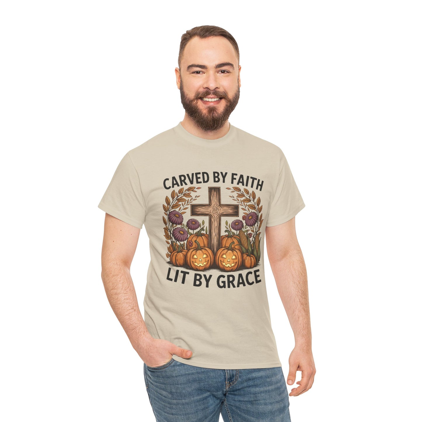 Carved by Faith Lit by Grace T- Shirt - Faith-Inspired Fall T-Shirt