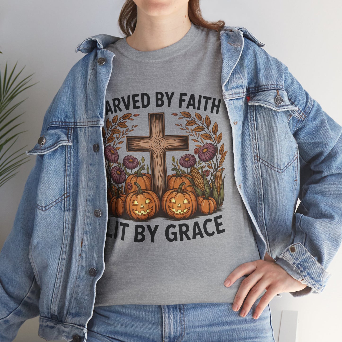 Carved by Faith Lit by Grace T- Shirt - Faith-Inspired Fall T-Shirt