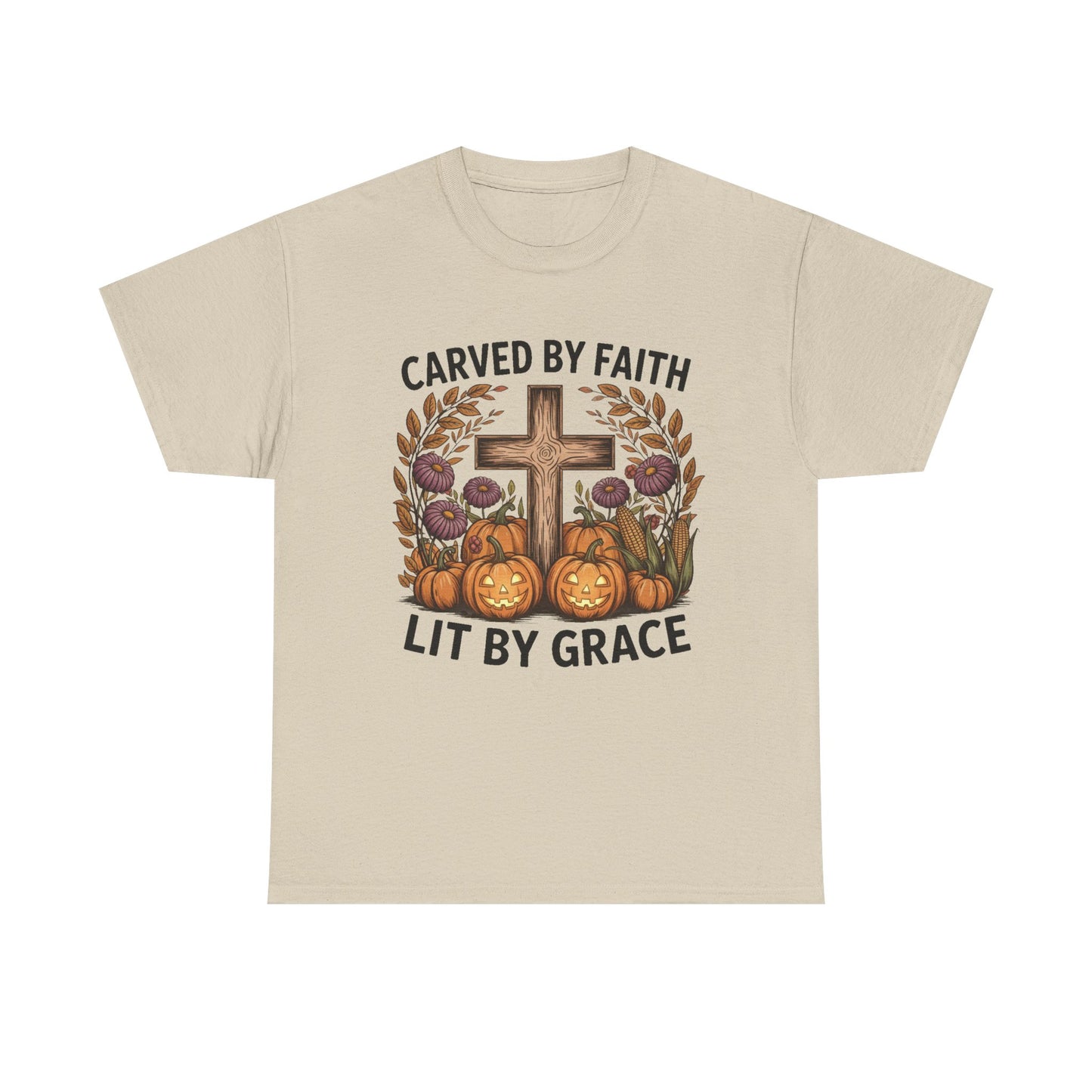 Carved by Faith Lit by Grace T- Shirt - Faith-Inspired Fall T-Shirt