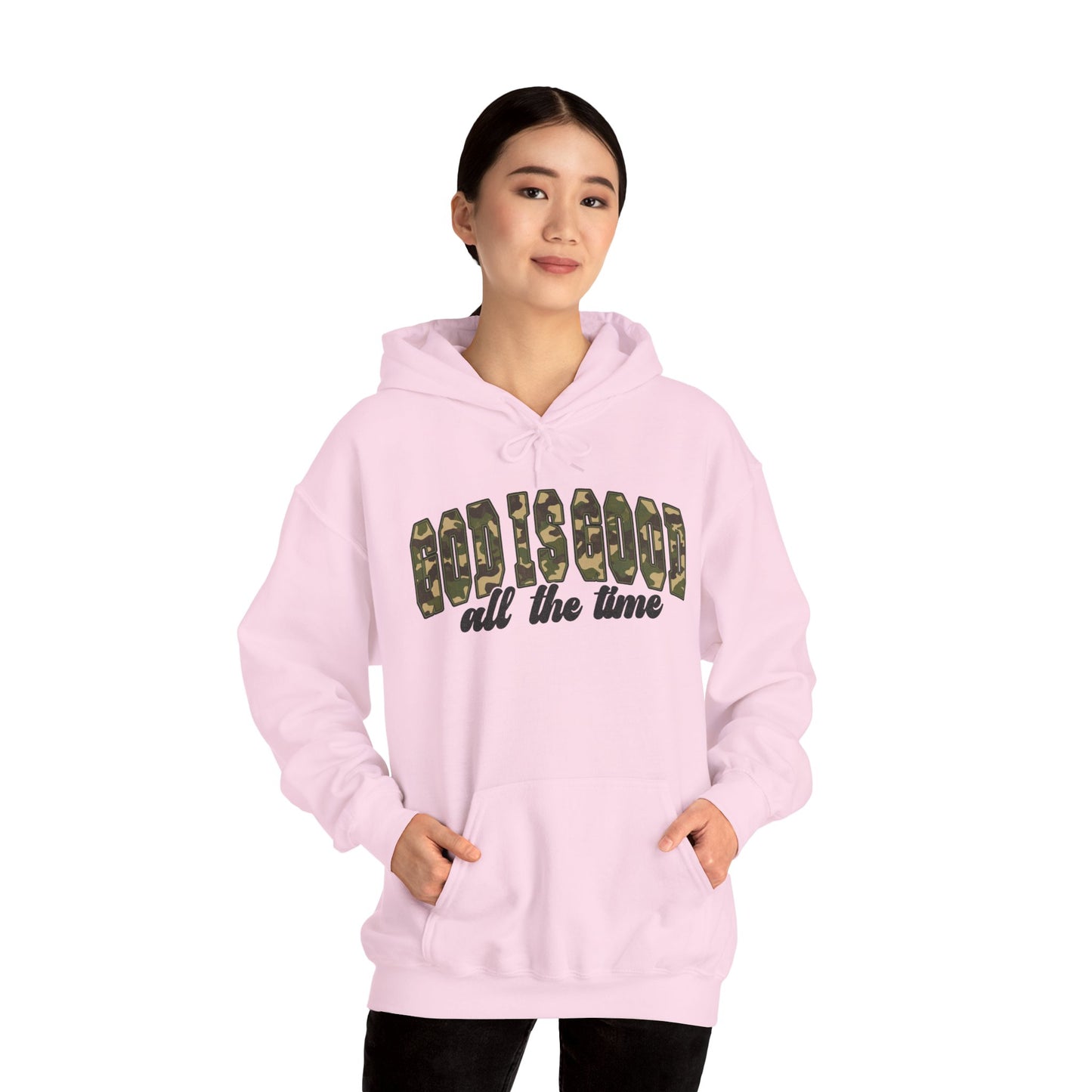 God is Good Faith Based Hooded Sweatshirt (Camo Lettering)