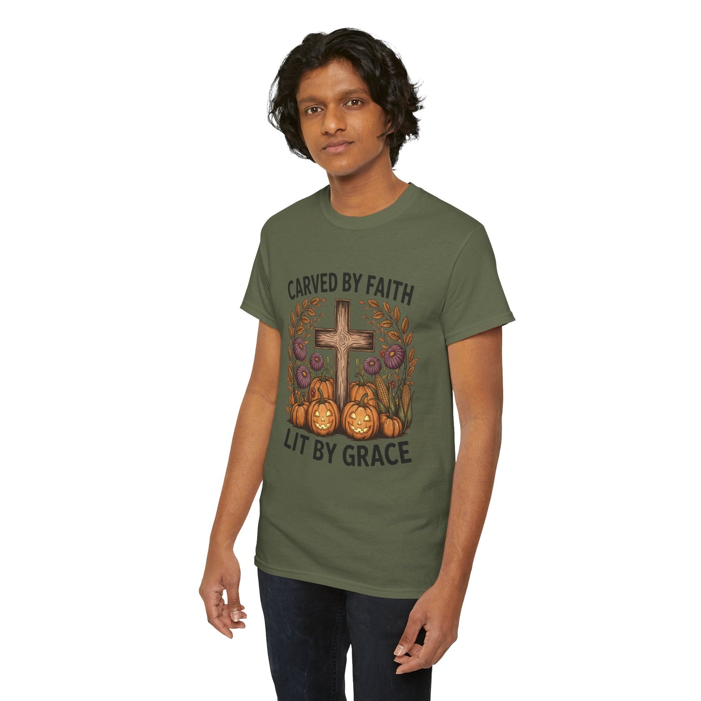 Carved by Faith Lit by Grace T- Shirt - Faith-Inspired Fall T-Shirt