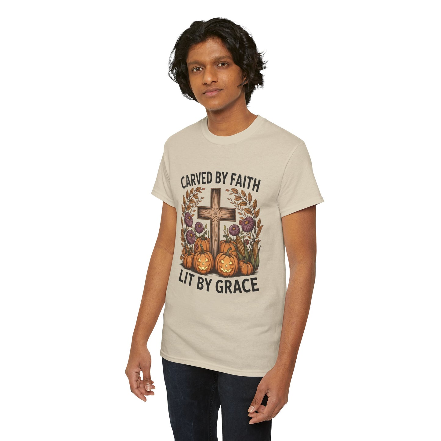 Carved by Faith Lit by Grace T- Shirt - Faith-Inspired Fall T-Shirt