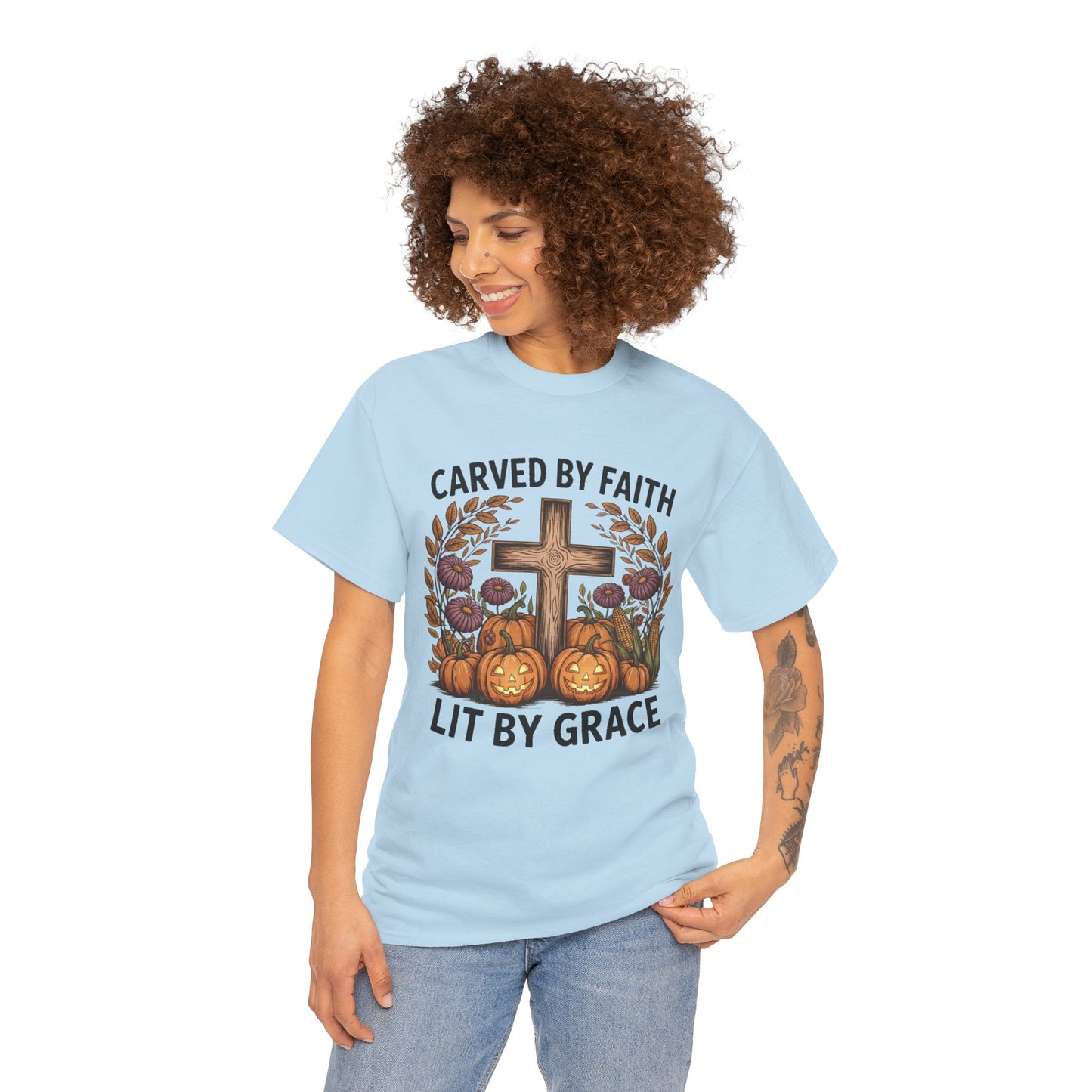 Carved by Faith Lit by Grace T- Shirt - Faith-Inspired Fall T-Shirt