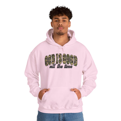 God is Good Faith Based Hooded Sweatshirt (Camo Lettering)
