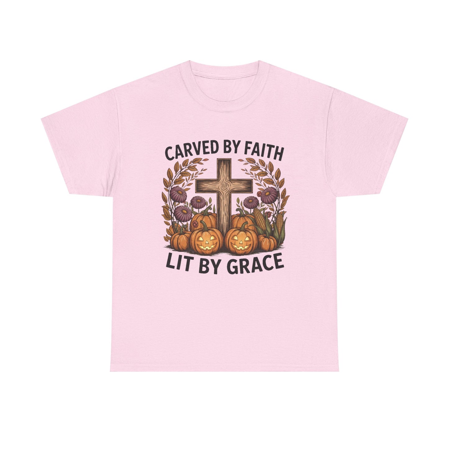 Carved by Faith Lit by Grace T- Shirt - Faith-Inspired Fall T-Shirt