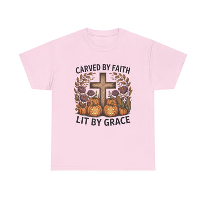 Carved by Faith Lit by Grace T- Shirt - Faith-Inspired Fall T-Shirt