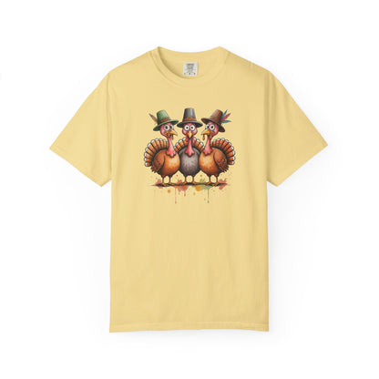 Funny Thanksgiving Turkey Trio T-shirt, Fall Celebration, Family Gatherings, Holiday Apparel, Thanksgiving Gift