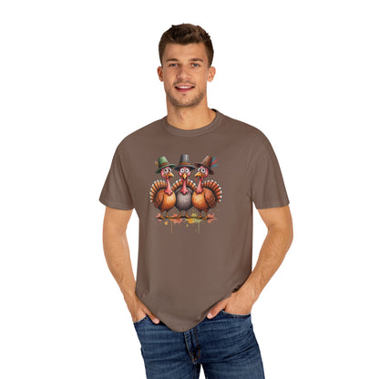 Funny Thanksgiving Turkey Trio T-shirt, Fall Celebration, Family Gatherings, Holiday Apparel, Thanksgiving Gift