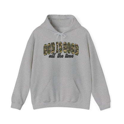 God is Good Faith Based Hooded Sweatshirt (Camo Lettering)