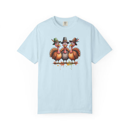 Funny Thanksgiving Turkey Trio T-shirt, Fall Celebration, Family Gatherings, Holiday Apparel, Thanksgiving Gift