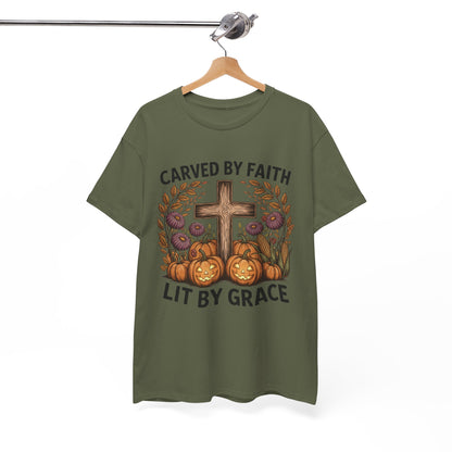 Carved by Faith Lit by Grace T- Shirt - Faith-Inspired Fall T-Shirt