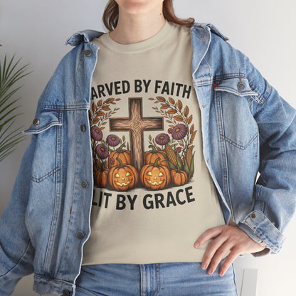 Carved by Faith Lit by Grace T- Shirt - Faith-Inspired Fall T-Shirt