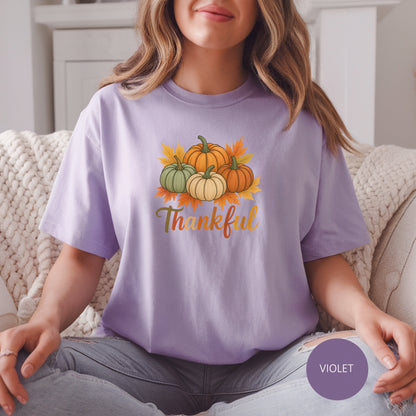Thankful Pumpkin Patch T-shirt, Fall Leaves, Thanksgiving Tee, Autumn Vibes